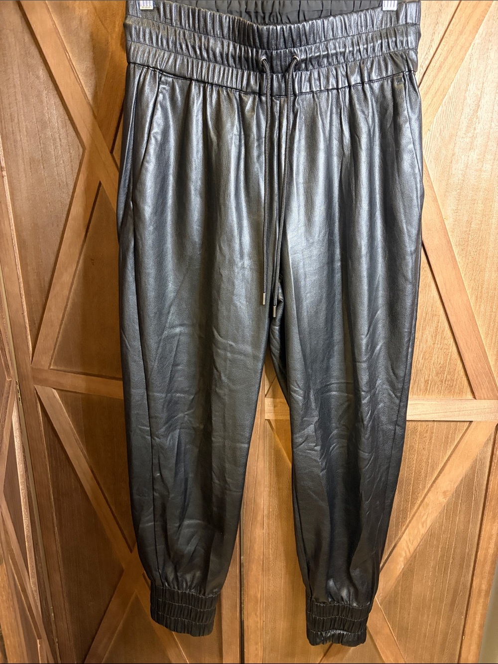 DYNAMITE Black Faux Leather Jogger Pants with Drawstring & Pockets SIZE MEDIUM